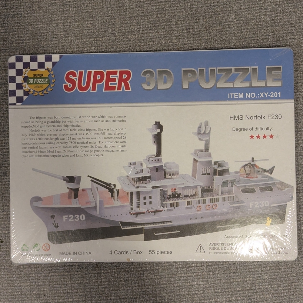 HMS Norfolk F230 3D Ship Puzzle – Royal Navy Warship Model Kit for Kids Sealed